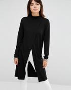 Only Fine High Neck Wrap Top - Black