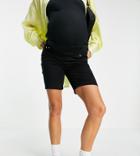 Asos Design Maternity Denim High Rise 'skinny' Stretch Shorts In Black With Under The Bump Band