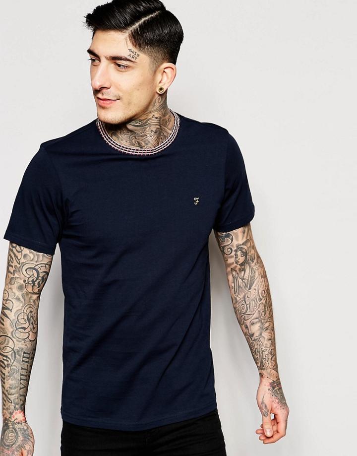 Farah T-shirt With Contrast Rib Collar In Navy - Navy