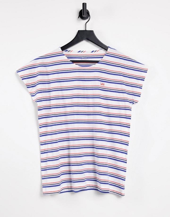 Lee Jeans Cap Sleeve Boxy Tee In Stripe-pink