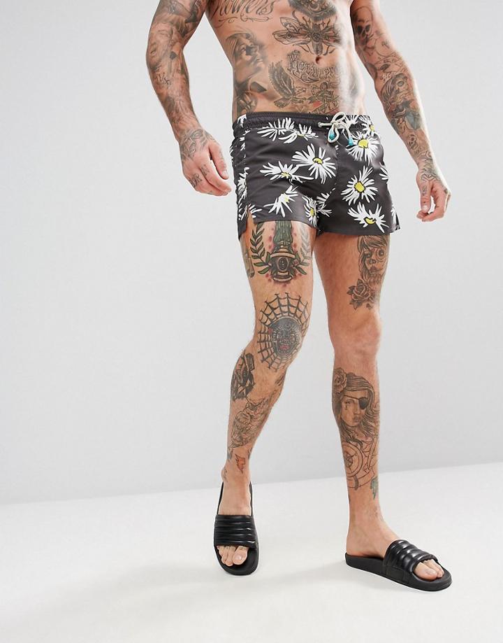 Oiler & Boiler Chevy Swim Shorts In Daisy Print - Black