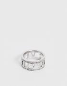 Asos Design Cubic Zirconia Crystal Band Ring With Numerals In Silver Tone