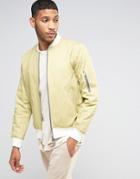 Asos Bomber Jacket With Sleeve Zip In Buttermilk With Ecru Rib - Stone