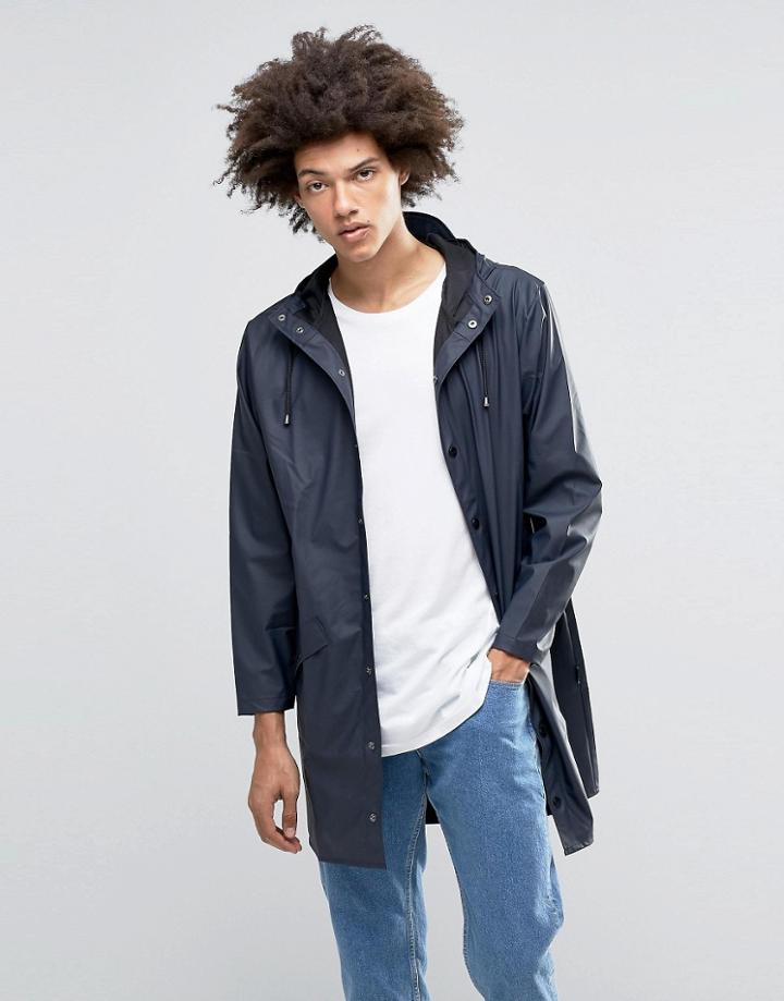Rains Waterproof Long Jacket - Blue