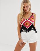 En Creme Cami Top In Rainbow Crochet-orange