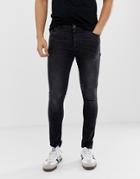 Asos Design Spray On Jeans In Power Stretch In Washed Black - Black