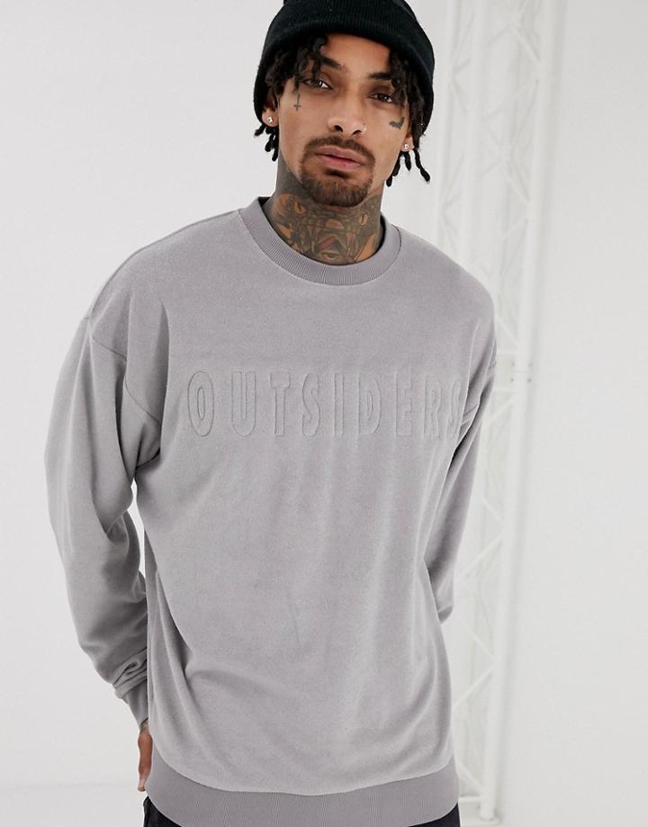 Asos Design Oversized Towelling Sweatshirt With Slogan Text Print - Gray