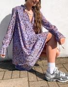 & Other Stories Recycled Polyester Tie Neck Animal Print Mini Dress In Lilac-purple