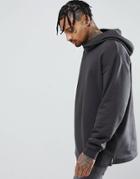 Asos Design Oversized Hoodie With Slouch Neck In Washed Black - Black