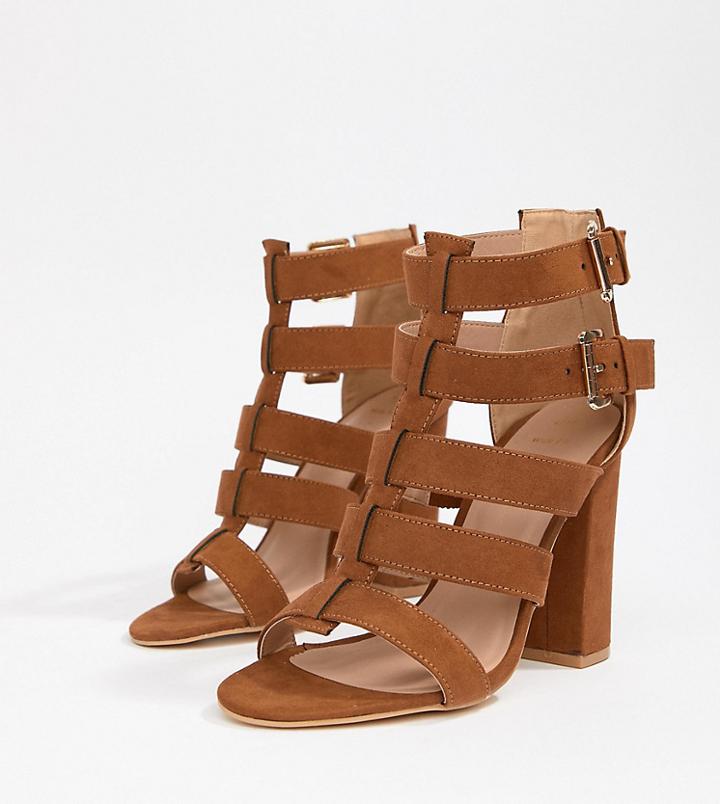 New Look Wide Fit Multi Strap Block Heel Sandal - Brown