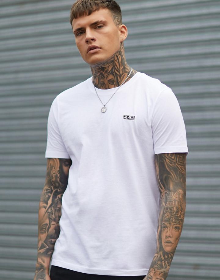 Hugo Dero Contrast Embroidered Logo T-shirt In White - White