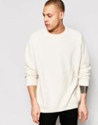 Weekday Liam Crew Sweater Textured Knit In Vanilla White - White