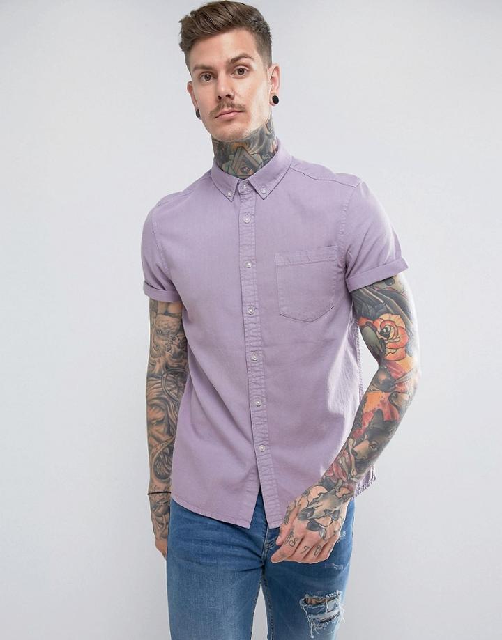 Asos Regular Fit Denim Shirt In Lilac - Purple