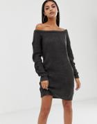 Missguided Off Shoulder Knitted Sweater Dress - Gray
