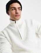 Pull & Bear Half Zip Knit Sweater In White