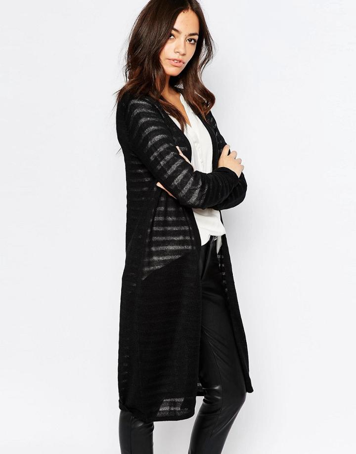J.d.y Striped Panel Lightweight Knit Cardigan - Black