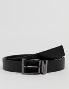 Emporio Armani Leather Textured Reversible Logo Belt In Black - Black