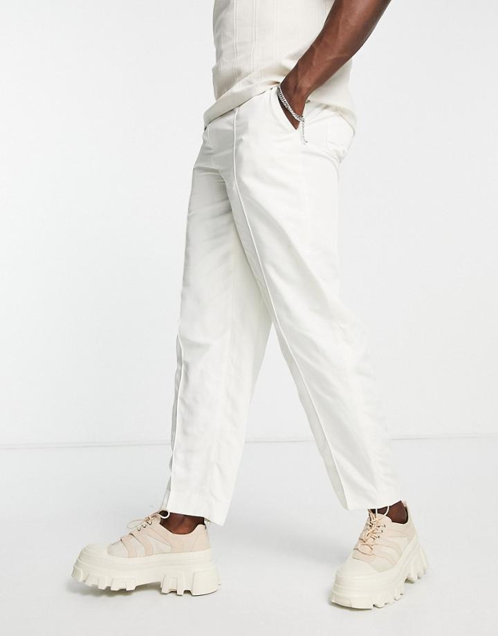 Asos Design Smart Oversized Tapered Pants With Extended Zip In Ecru-white