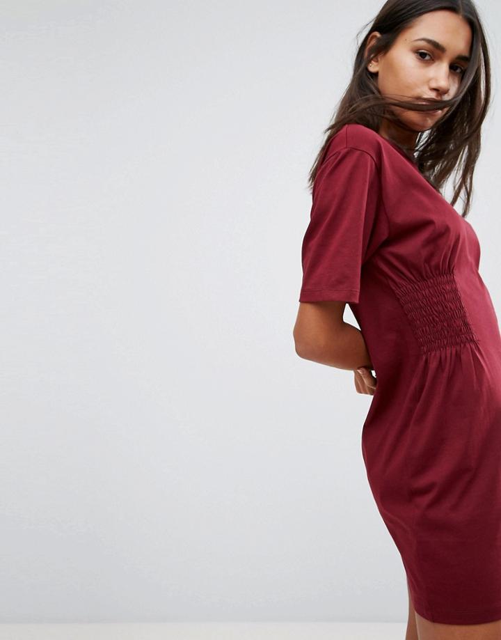 Asos T-shirt Dress With Shirring Side Panels - Red