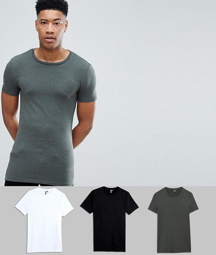 Asos Design Tall Muscle Fit T-shirt 3 Pack Save - Multi
