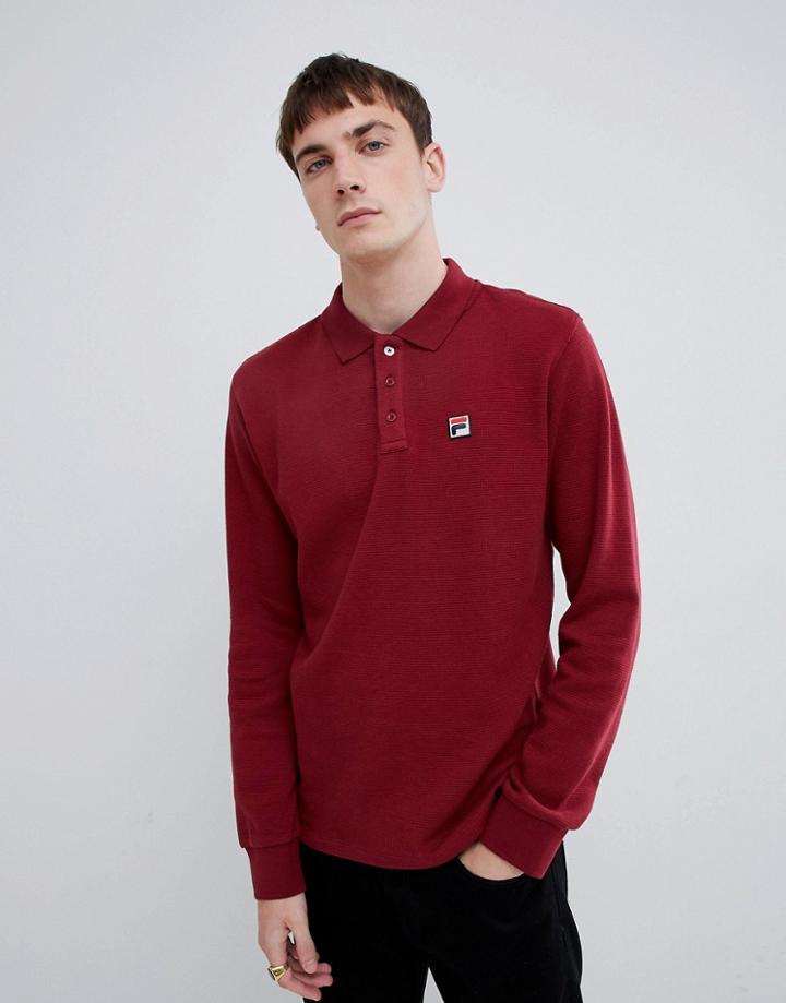 Fila White Line Bertoni Long Sleeve Polo Shirt In Red