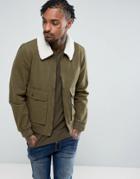 Another Influence Denim Zip Jacket With Borg - Green