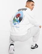 Asos Design Oversized Sweatshirt In White With Tokyo Rose Back Print