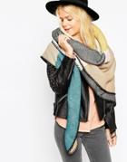 Asos Oversized Square Scarf In Pastel Block Color With Blanket Stitch - Multi