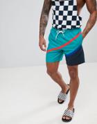 Asos Design Swim Shorts With Diagonal Stripes Mid Length - Blue
