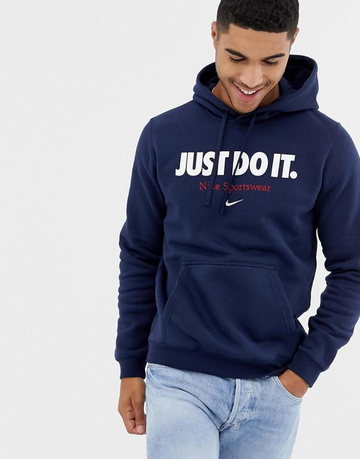 Nike Embroidered Logo Hoodie In Navy Aq7137-451