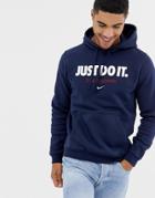 Nike Embroidered Logo Hoodie In Navy Aq7137-451