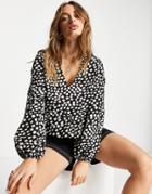 Vero Moda Tie Waist Blouse In Black Abstract Print