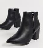 New Look Wide Fit Pu Pointed Heeled Boot In Black - Black