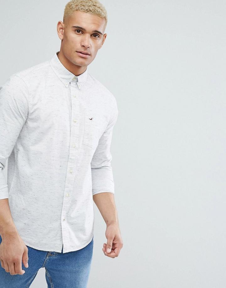 Hollister Logo Pocket Textured Slim Fit Shirt In Gray Marl - Gray