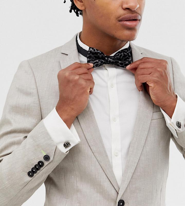 Heart & Dagger Silver Velvet Bow Tie - Silver