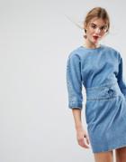 Asos Denim Dress With Belt And Ring Detail In Mid Wash Blue - Blue