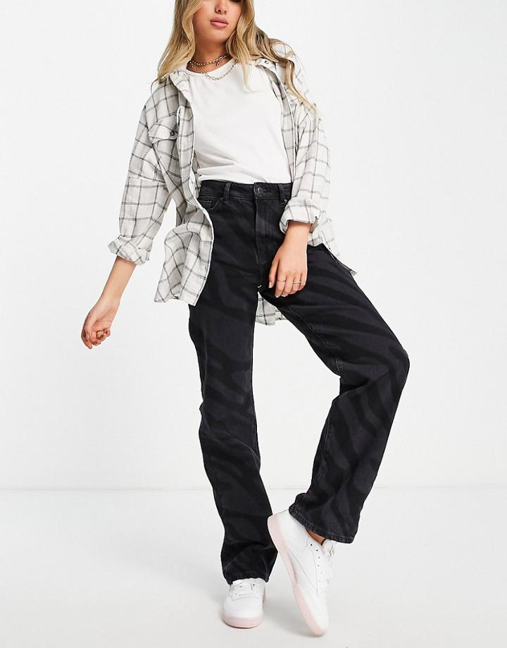 New Look Marble Print Straight Jeans In Black