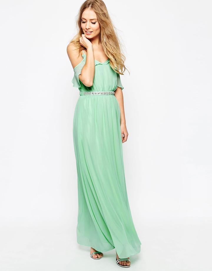 Asos Cold Shoulder Maxi Dress With Embellished Waist - Mint