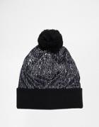 Asos Microfibre Beanie In Cracked Monochrome Print - Black