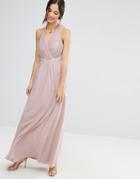Liquorish Halterneck Maxi Dress With Embellished Waist - Pink