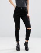 Brave Soul Skinny Jeans With Ripped Knees - Black