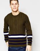 Asos Cable Sweater With Stripe - Khaki
