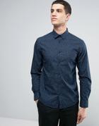 Celio Long Sleeve Slim Fit Cotton Shirt With All Over Ditsy Print - Navy