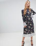 Asos Design Midi Dress In Ditsy Print With Sequin Detail - Multi