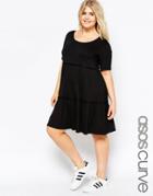 Asos Curve Tiered Swing Dress With Short Sleeve - Black