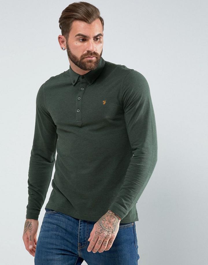 Farah Merriweather Slim Fit Long Sleeve Pique Polo Shirt In Green - Green