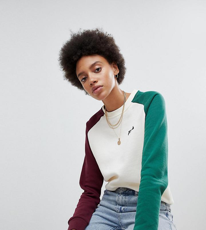 Fila Oversized Boyfriend Sweatshirt With Color Block Sleeves - Cream