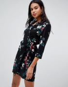 Glamorous Rose Print Wrap Dress-black