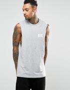 Asos Longline Sleeveless T-shirt With Nyc Print And Dropped Armhole - Gray