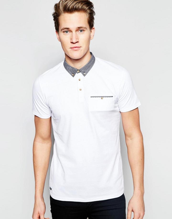 Threadbare Contrast Collar Polo Shirt - White